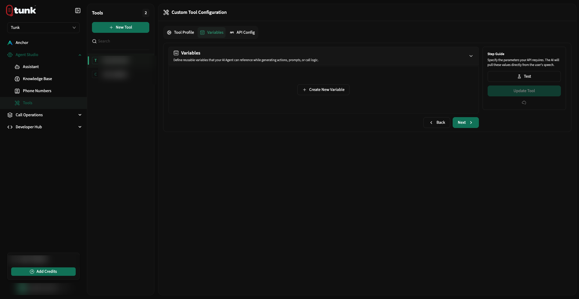 Tool Variables Setup
